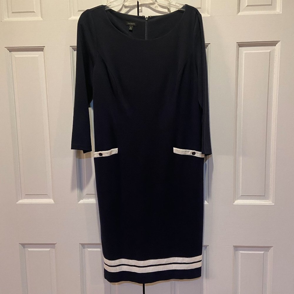 Talbots Navy Blue Dress with white grosgrain trim - Size 10